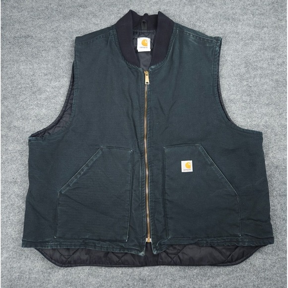 Vintage Carhartt Canvas Vest Men's 2XL Regular Black Faded Zip V01-BLK